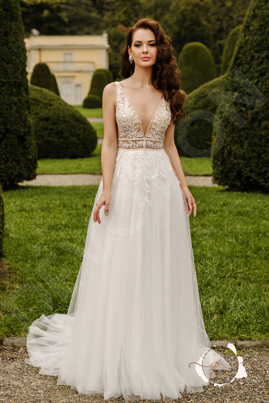 Bray A-line Deep V-neck Milk Wedding dress
