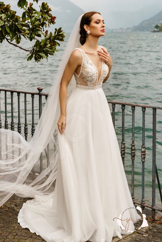 Gomleyt A-line Deep V-neck Milk Wedding dress