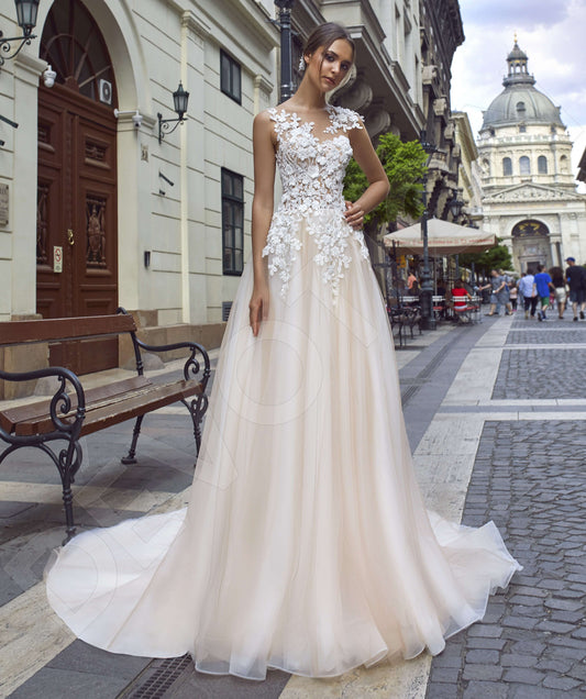 Farona A-line Illusion Powder Milk Wedding dress