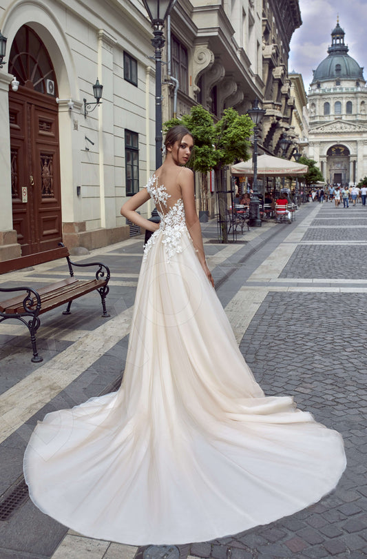 Farona A-line Illusion Powder Milk Wedding dress