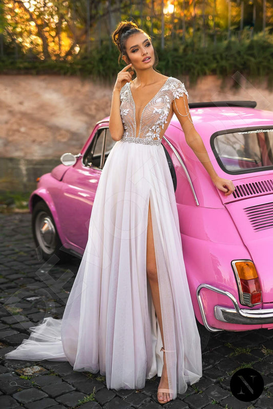 Moonflower A-line Illusion Grayviolet Milk Wedding dress