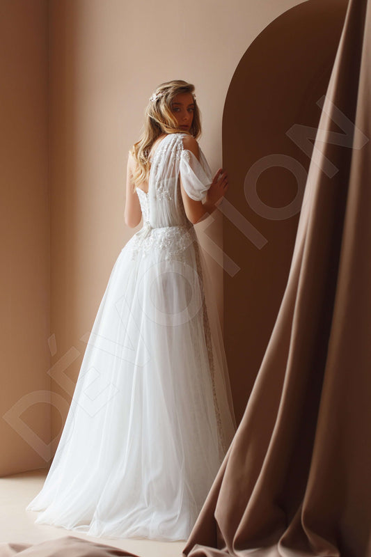 Pia A-line Asymmetric/One shoulder Milk Wedding dress