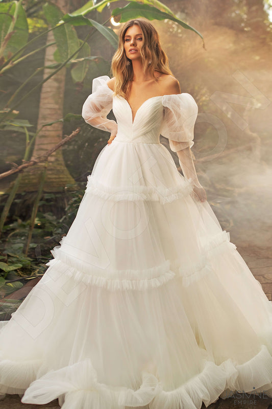 Elza A-line Off-shoulder/Drop shoulders Ivory Wedding dress