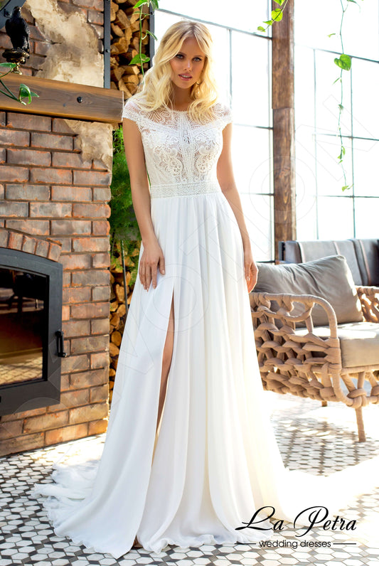 Marikala A-line Boat/Bateau Milk Wedding dress