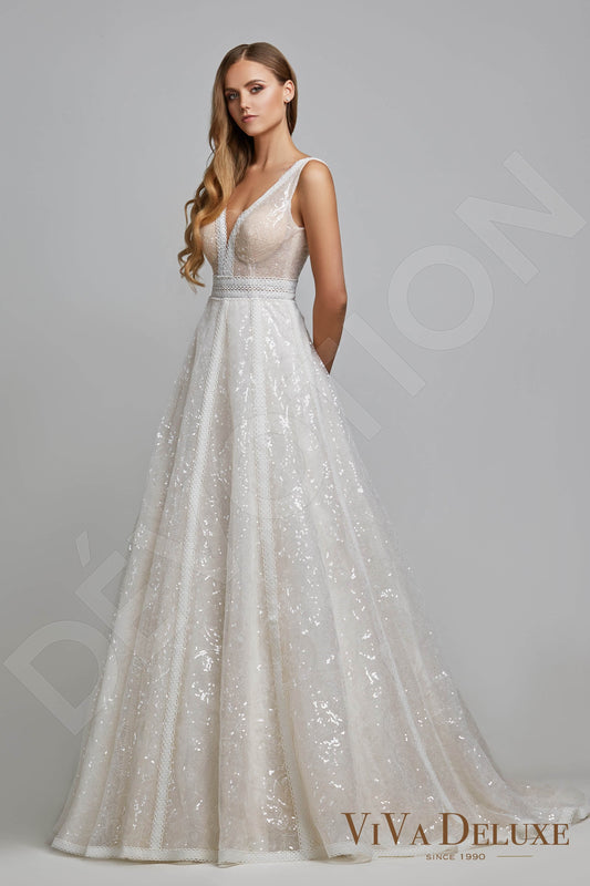 Nikoletina A-line V-neck Ivory Nude Wedding dress