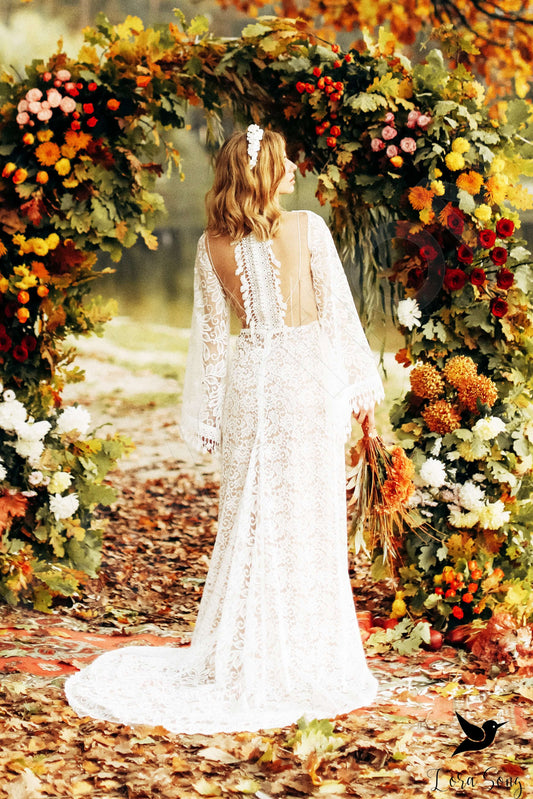Heidi A-line V-neck Milk Nude Wedding dress