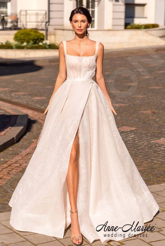 Denna A-line Square Milk PowderPink Wedding dress