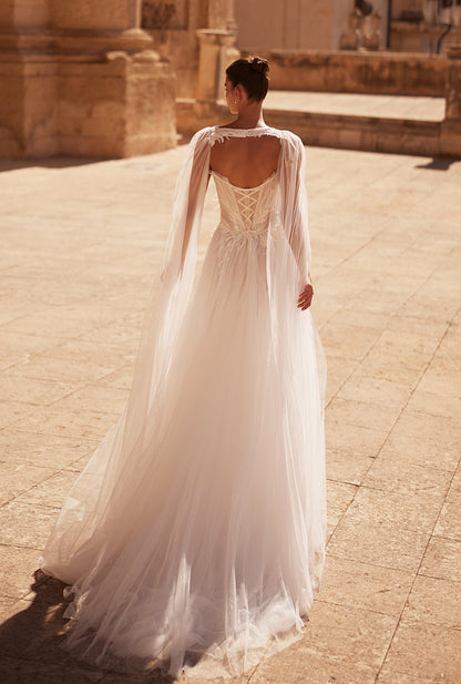 Sabrina A-line Straight across Milk Wedding dress
