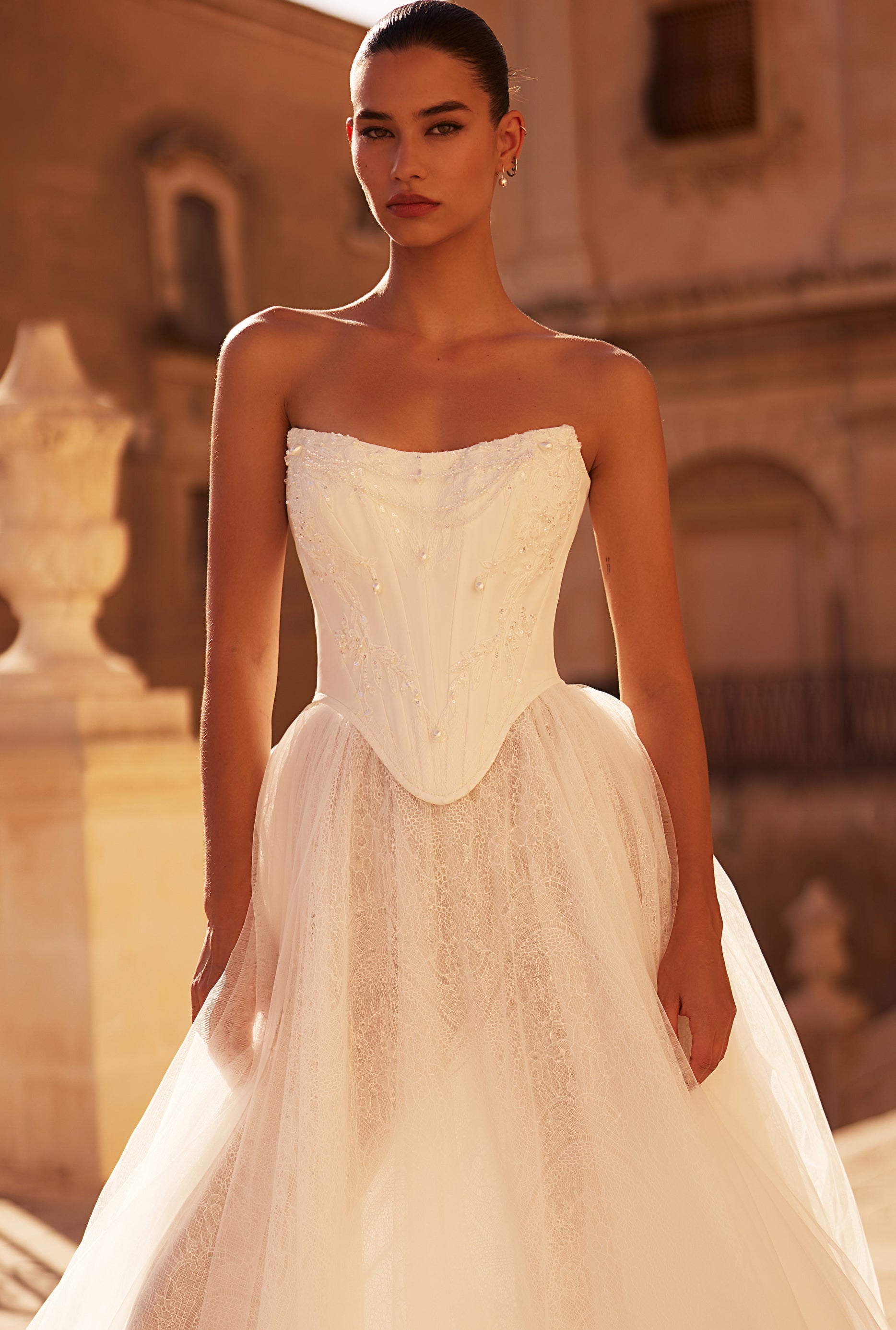Jacline Lush A-line Straight across Milk Wedding dress