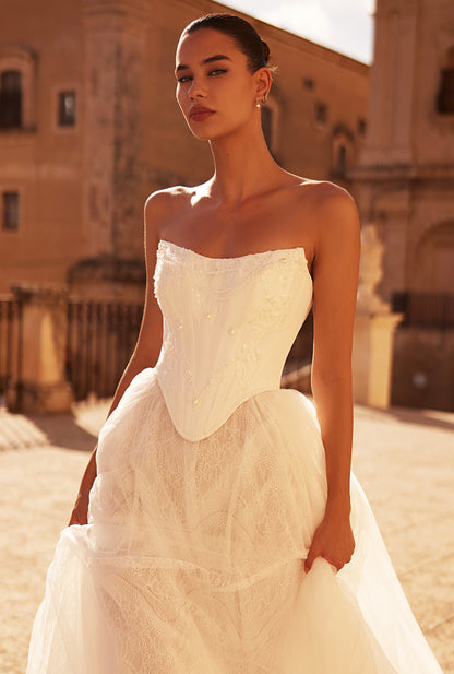 Jacline Lush A-line Straight across Milk Wedding dress