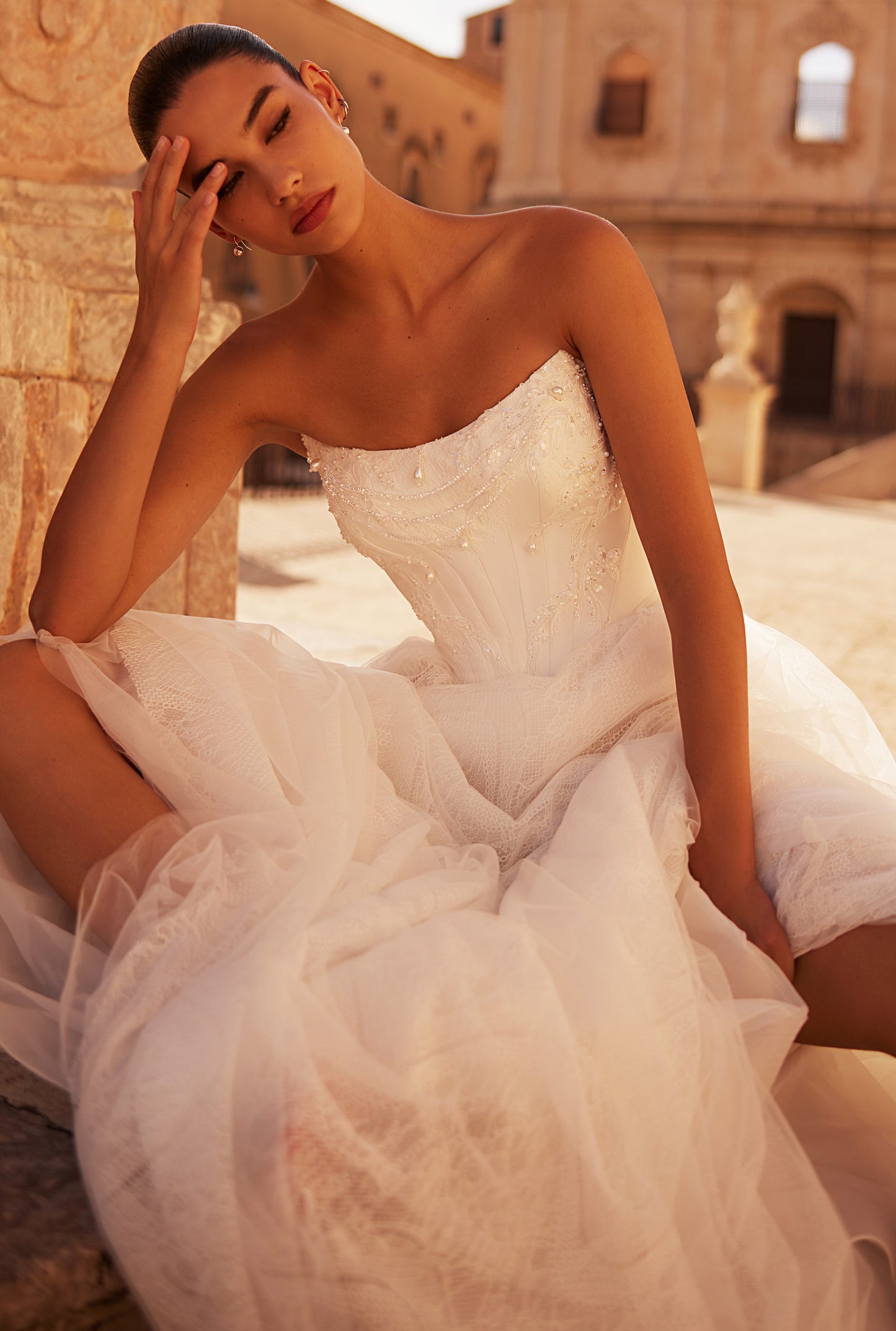 Jacline Lush A-line Straight across Milk Wedding dress