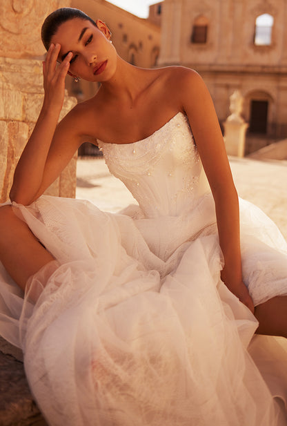 Jacline Lush A-line Straight across Milk Wedding dress
