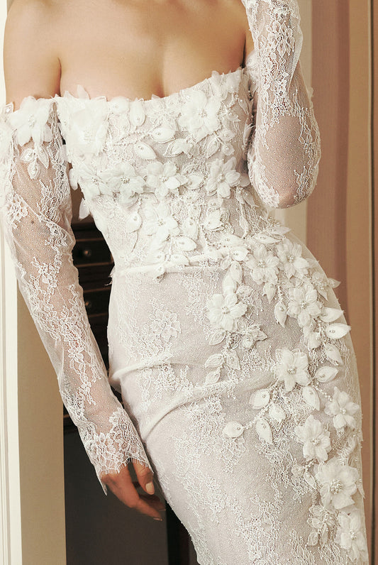 Milinda Trumpet/Mermaid Off-shoulder/Drop shoulders Milk Wedding dress