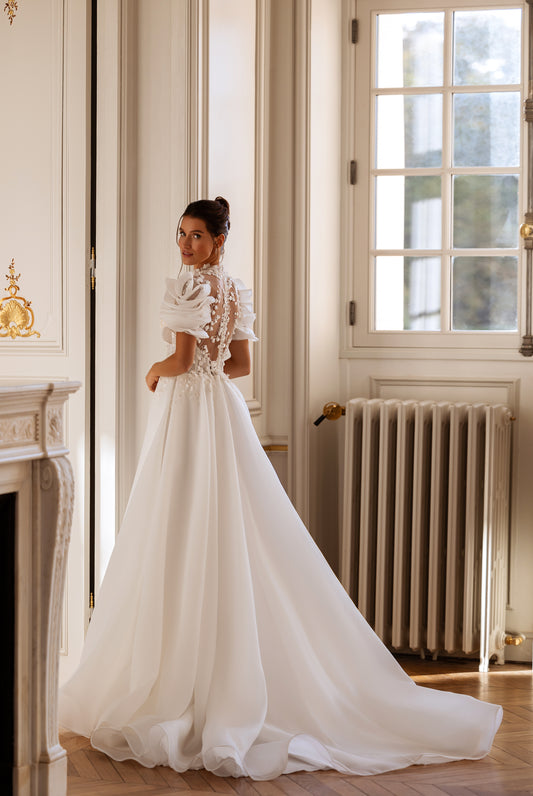 Jade-Anna A-line Hight neck Milk Wedding dress