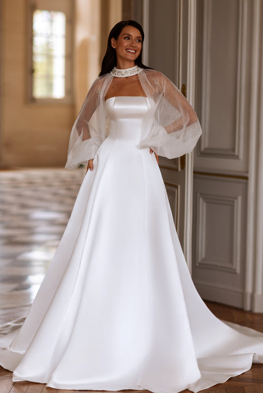 Jade-Marie A-line Straight across Milk Wedding dress