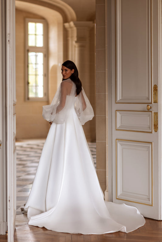 Jade-Marie A-line Straight across Milk Wedding dress