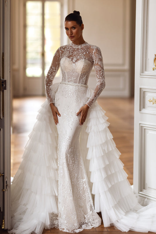 Marie-Antoinette Two in one Hight neck Milk Wedding dress