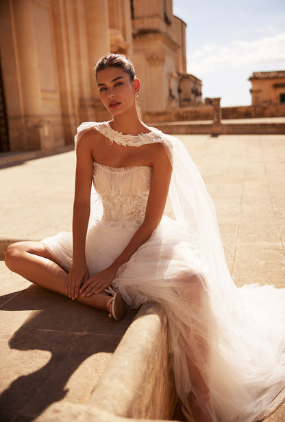 Sabrina A-line Straight across Milk Wedding dress