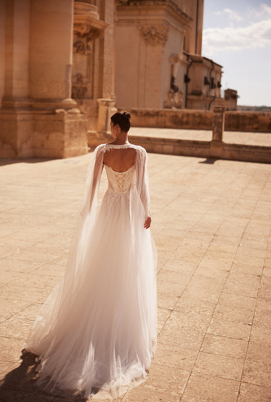 Sabrina A-line Straight across Milk Wedding dress