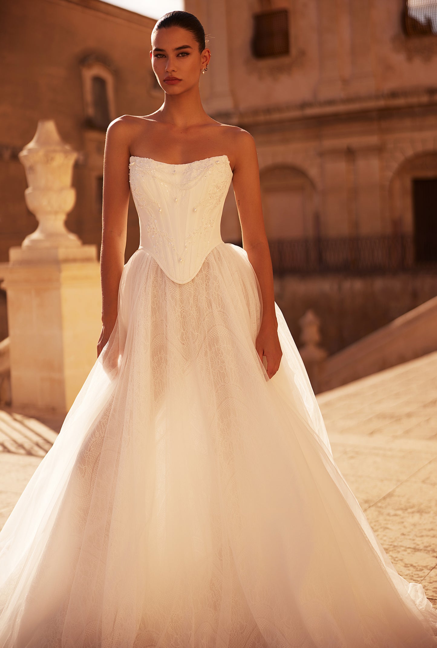 Jacline Lush A-line Straight across Milk Wedding dress