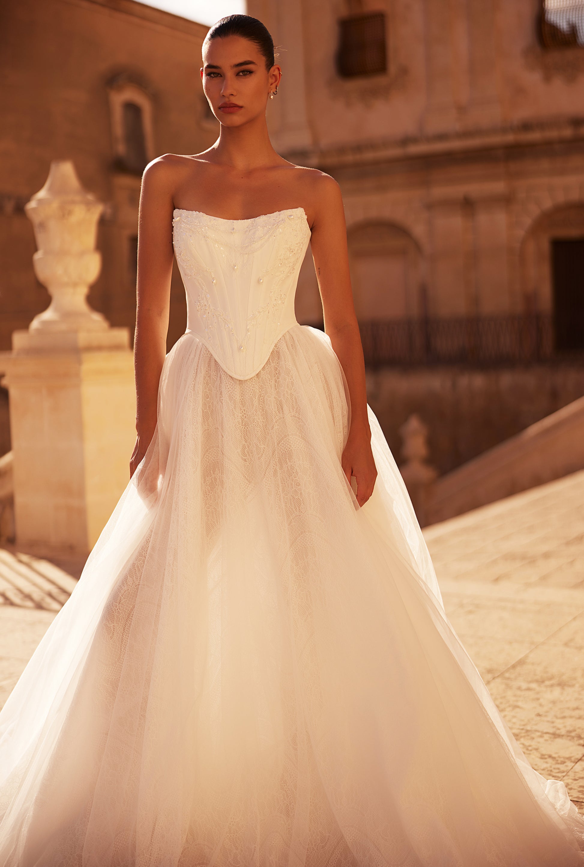 Jacline Lush A-line Straight across Milk Wedding dress
