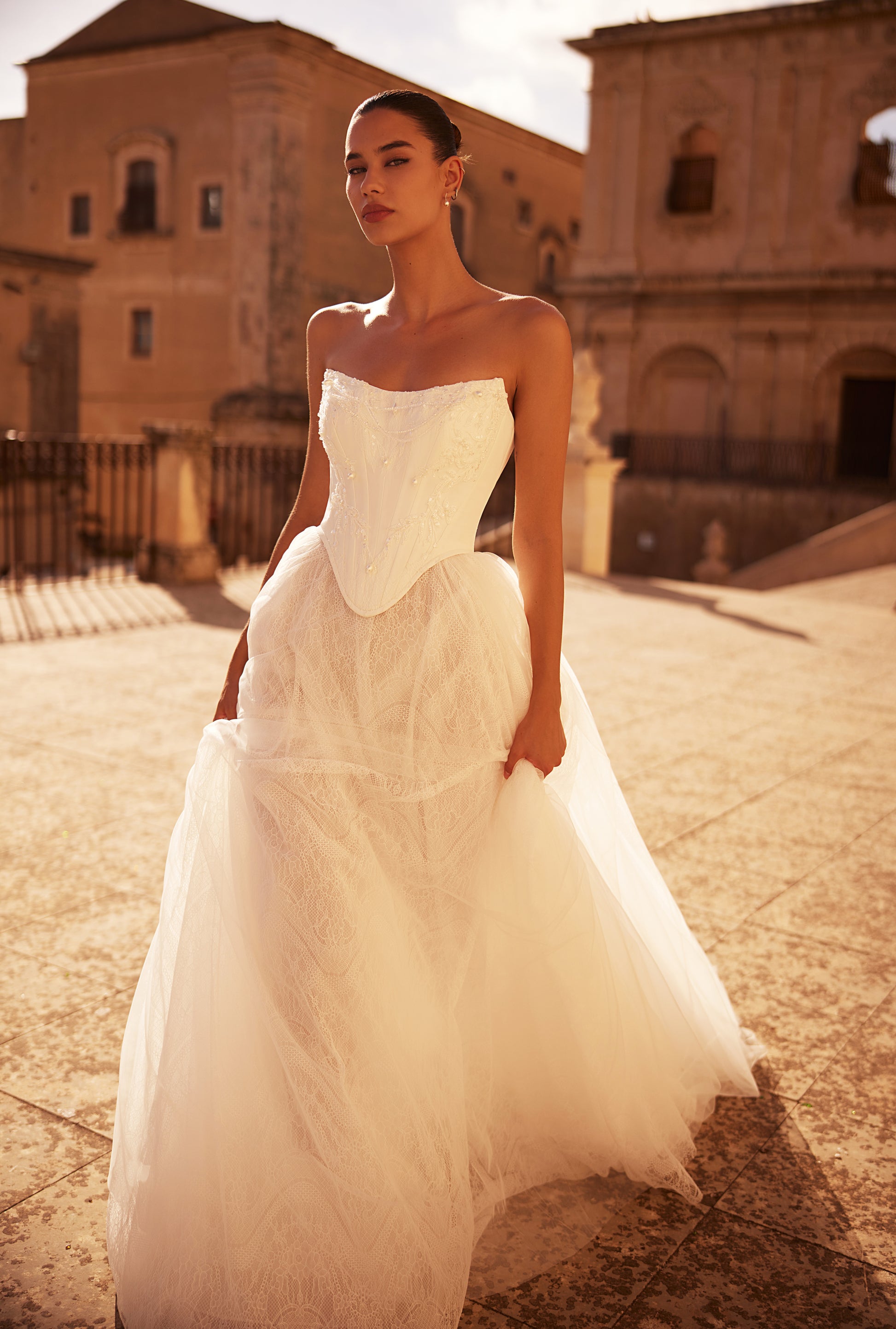 Jacline Lush A-line Straight across Milk Wedding dress