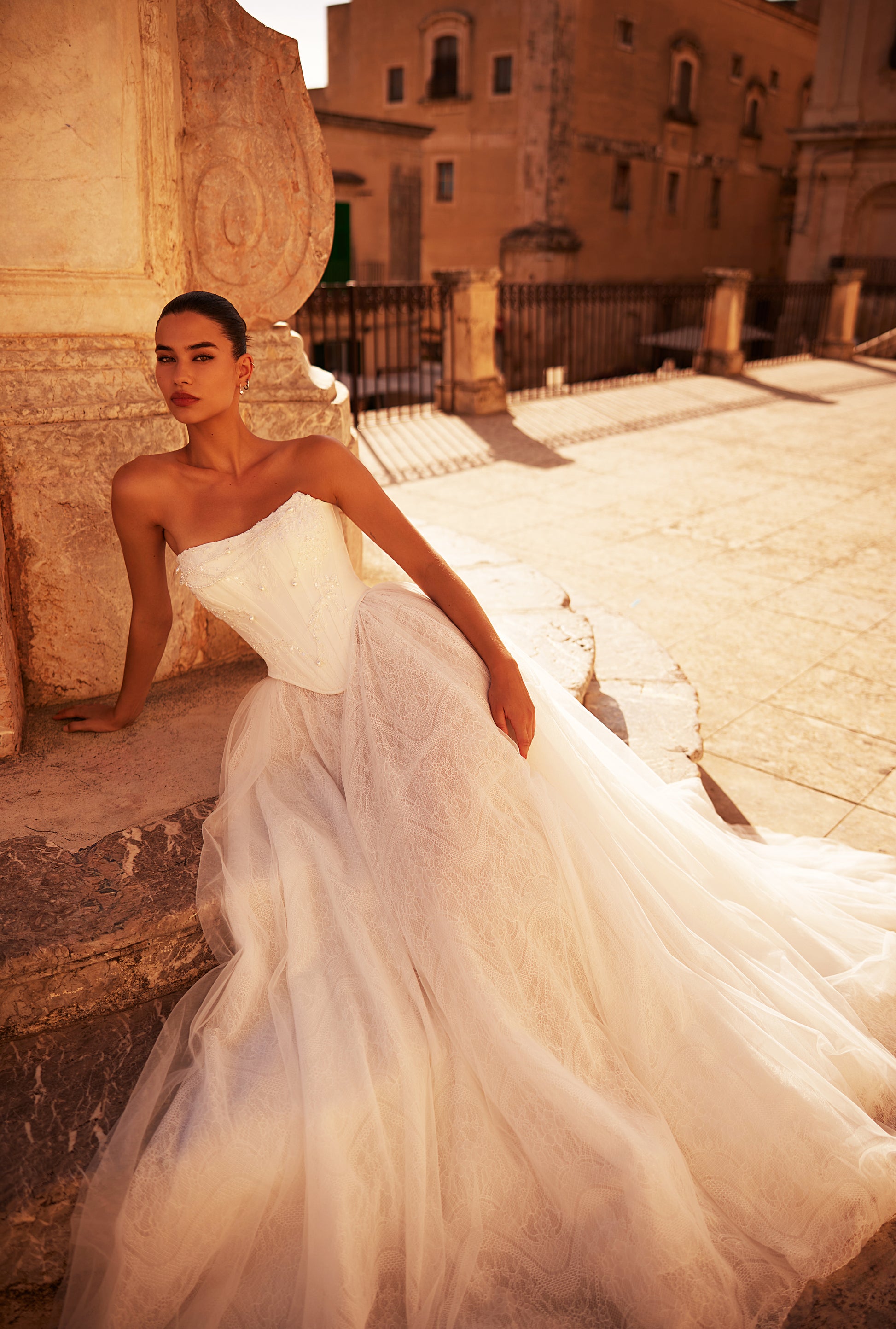 Jacline Lush A-line Straight across Milk Wedding dress