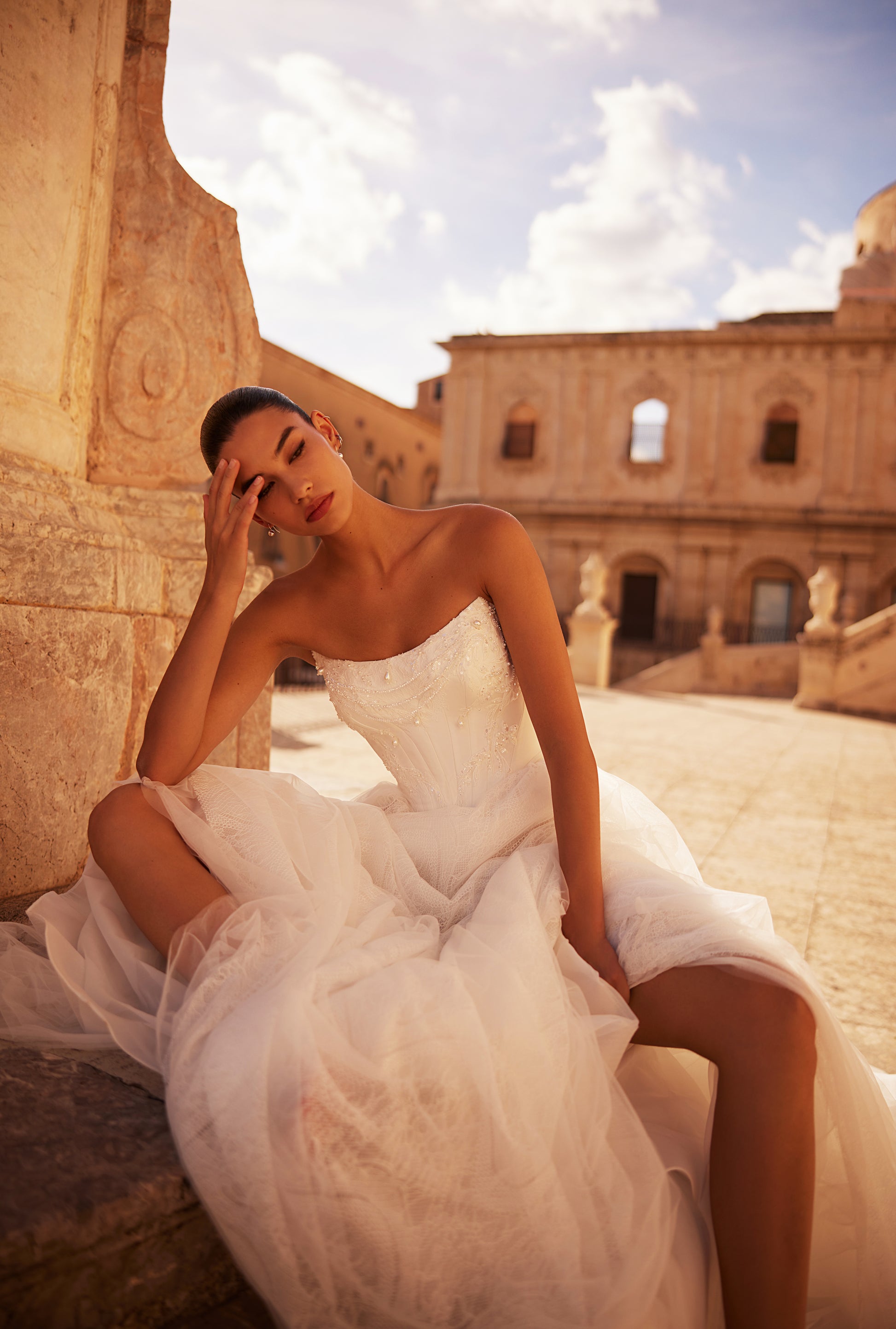 Jacline Lush A-line Straight across Milk Wedding dress