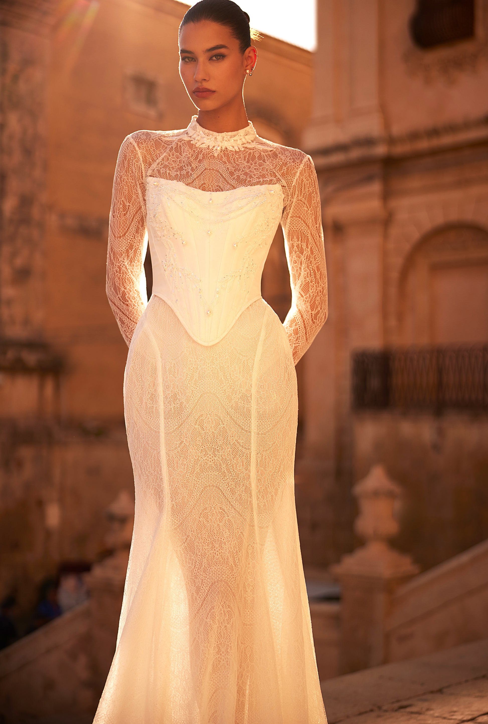 Jacline Mermaid Two in one High neck Milk Wedding dress