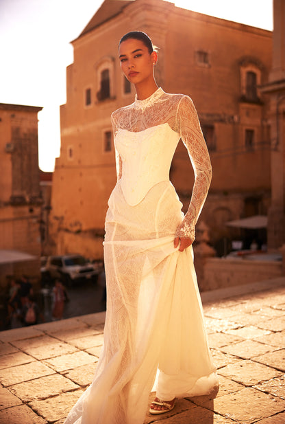 Jacline Mermaid Two in one High neck Milk Wedding dress