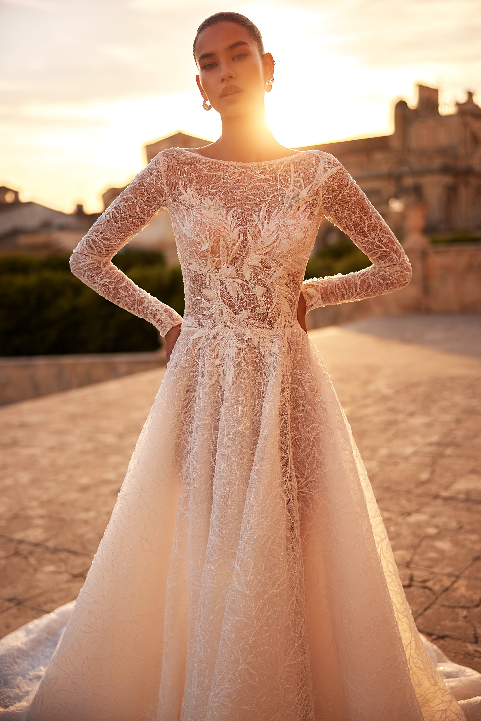 Griselle A-line Boat/Bateau Milk Wedding dress