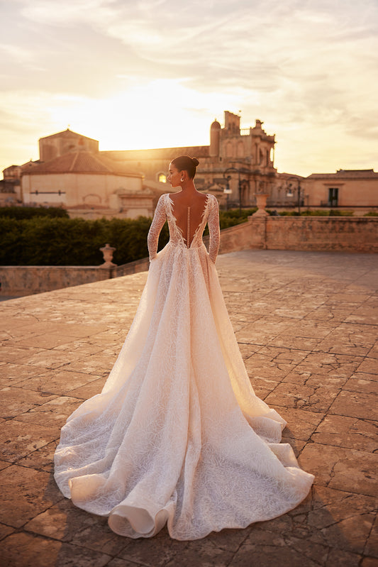 Griselle A-line Boat/Bateau Milk Wedding dress