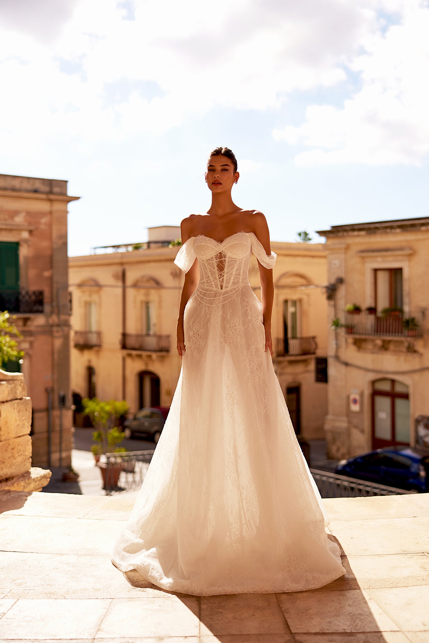 Charlena A-line Off-shoulder/Drop shoulders Milk Wedding dress