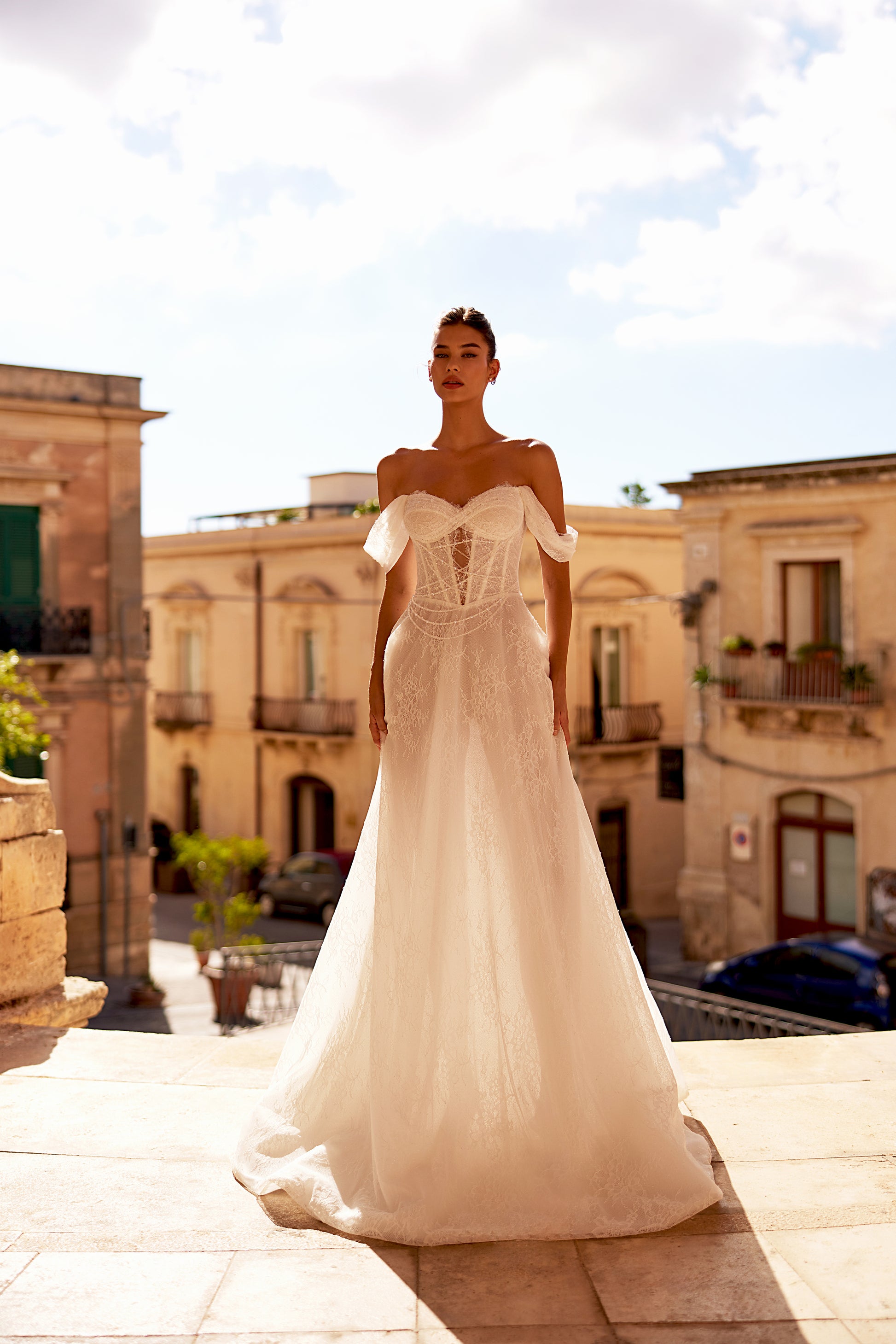 Charlena A-line Off-shoulder/Drop shoulders Milk Wedding dress