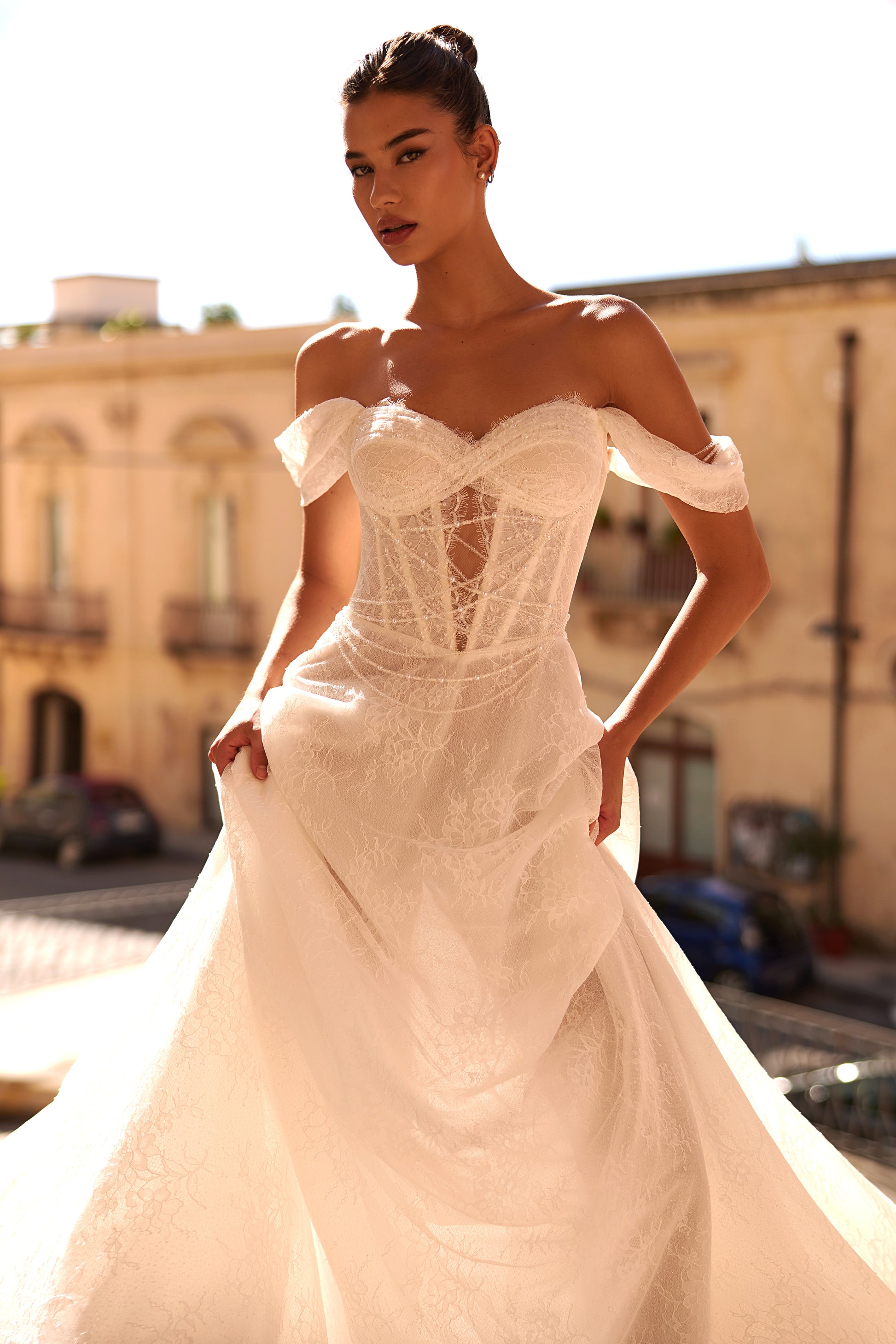 Charlena A-line Off-shoulder/Drop shoulders Milk Wedding dress