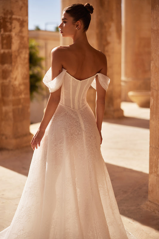 Charlena A-line Off-shoulder/Drop shoulders Milk Wedding dress