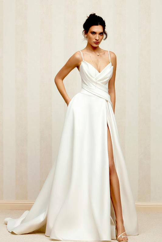 Medina A-line V-neck Milk Wedding dress