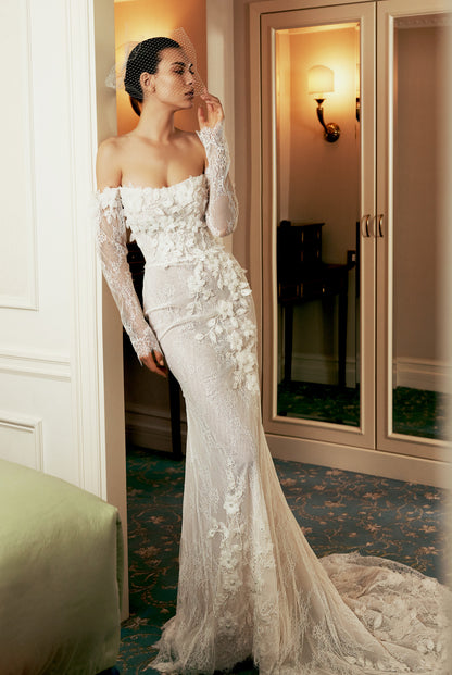 Milinda Trumpet/Mermaid Off-shoulder/Drop shoulders Milk Wedding dress