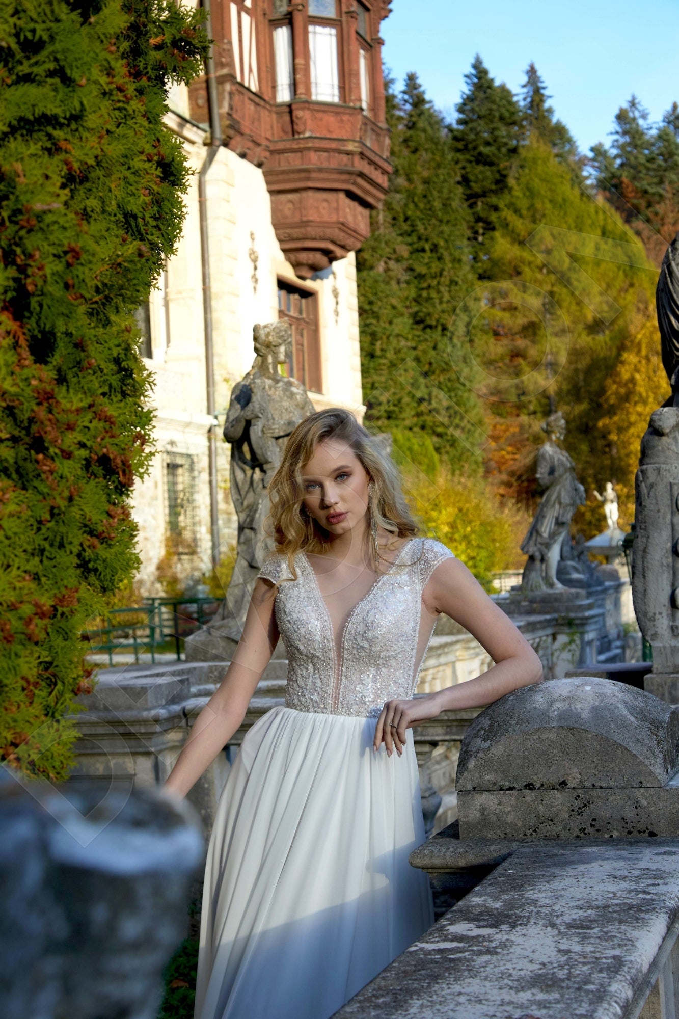 Sofiya A-line Deep V-neck Milk Wedding dress