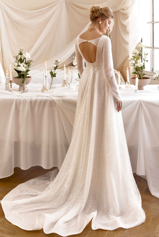 Amalia A-line Deep V-neck Milk Wedding dress