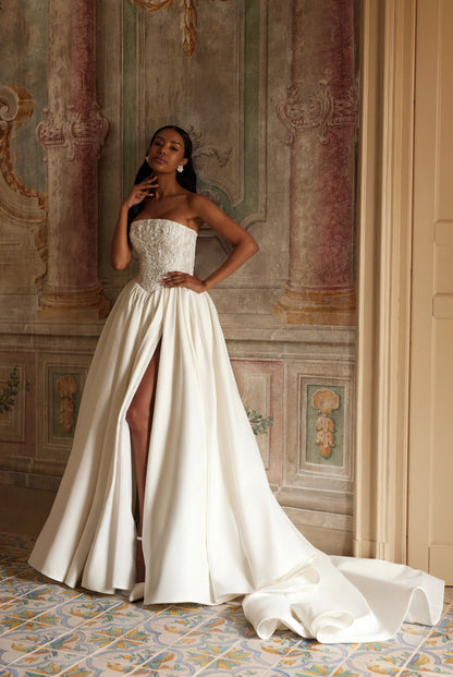 Arabelly A-line Straight across Ivory Wedding dress