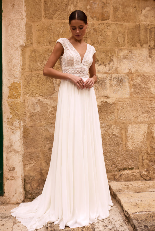 Avenel A-line V-neck Milk Wedding dress