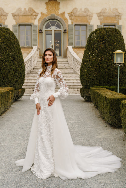 Aymora Trumpet/Mermaid High neck Milk Wedding dress