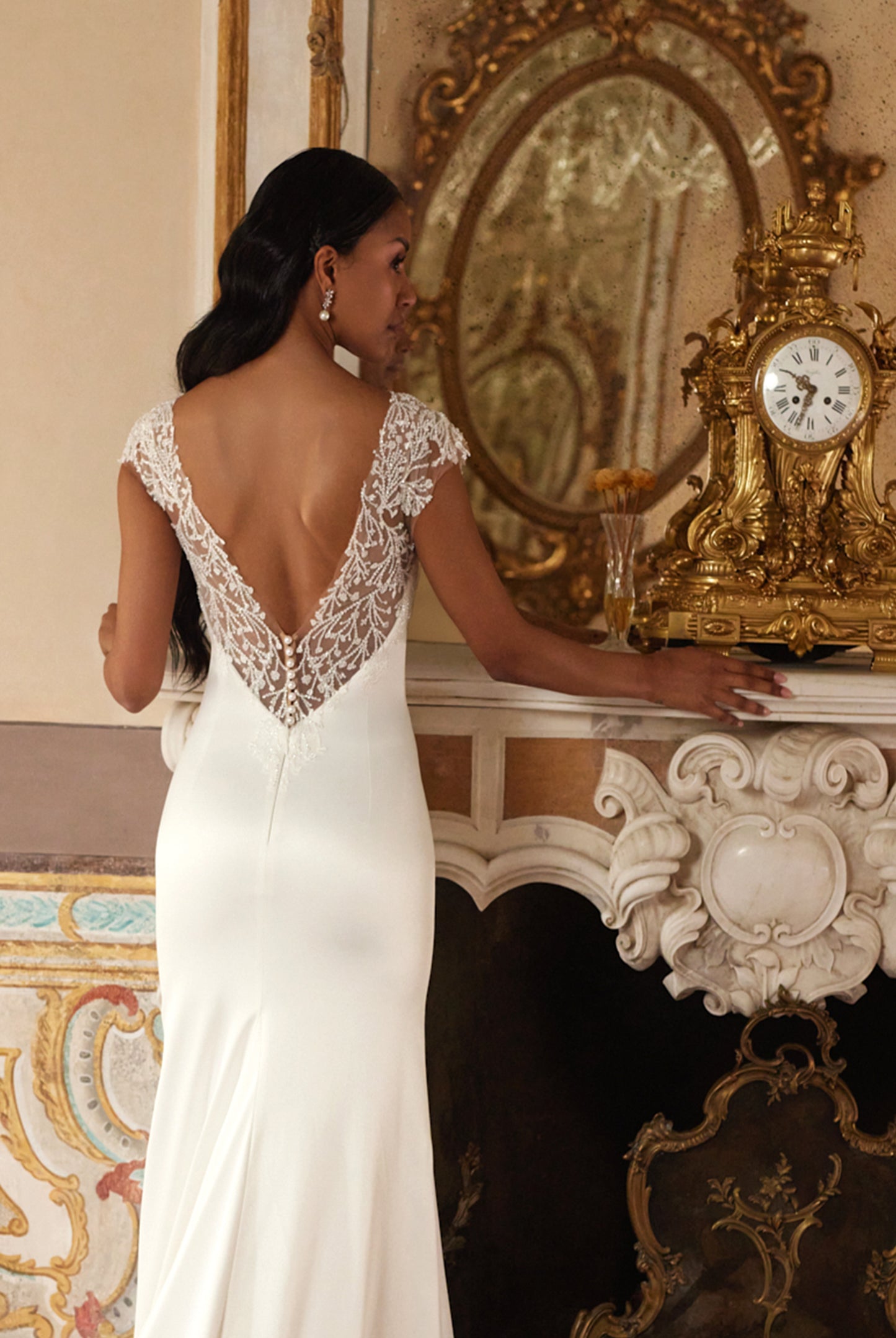 Azure Trumpet/Mermaid Boat/Bateau Ivory Wedding dress