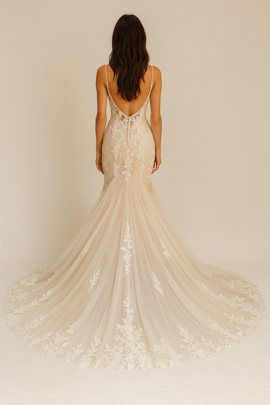 Callidora Trumpet/Mermaid Deep V-neck Milk Wedding dress