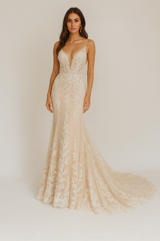 Callidora Trumpet/Mermaid Deep V-neck Milk Wedding dress