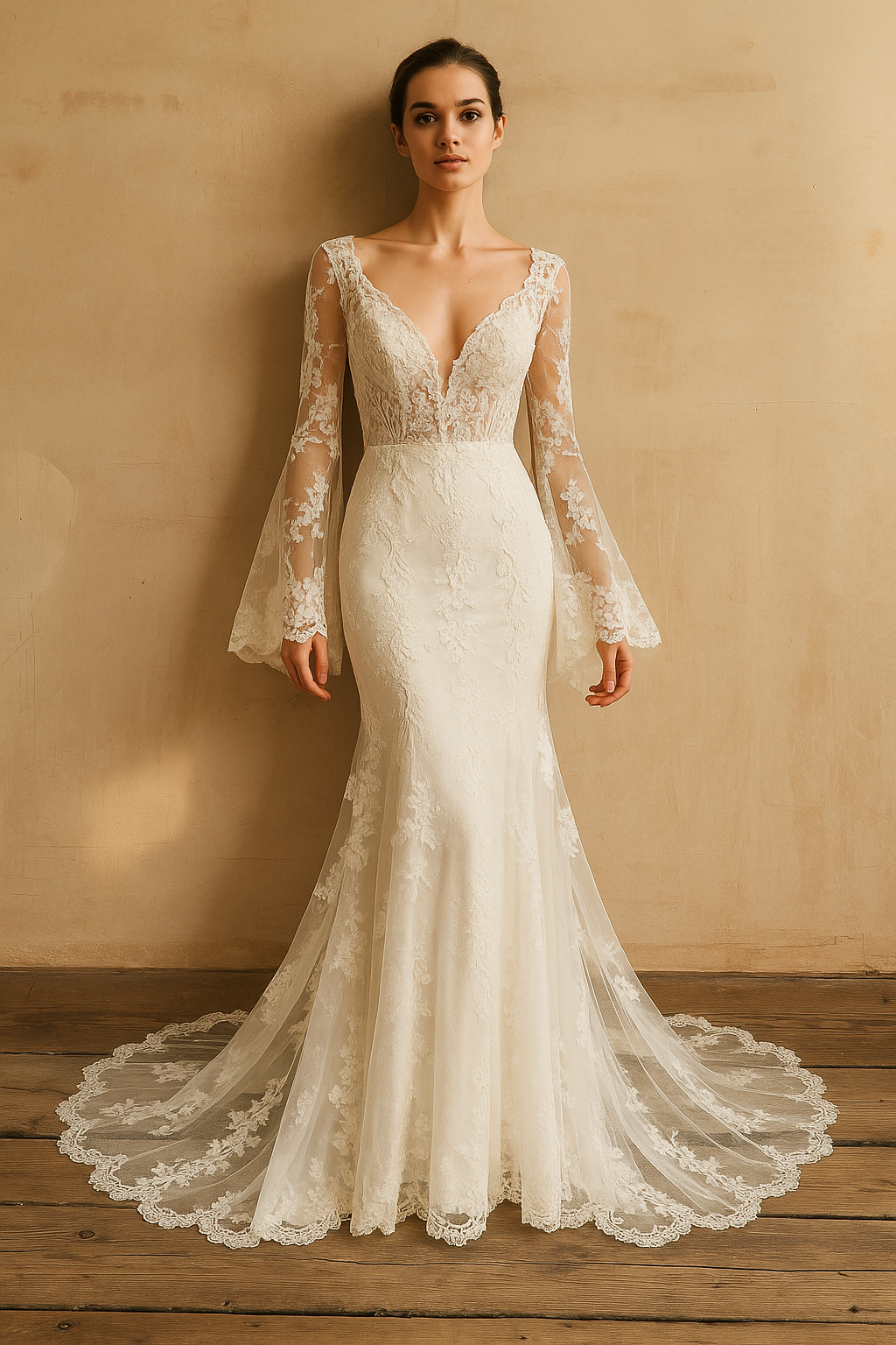 Primavera Trumpet/Mermaid Deep V-neck Milk Wedding dress