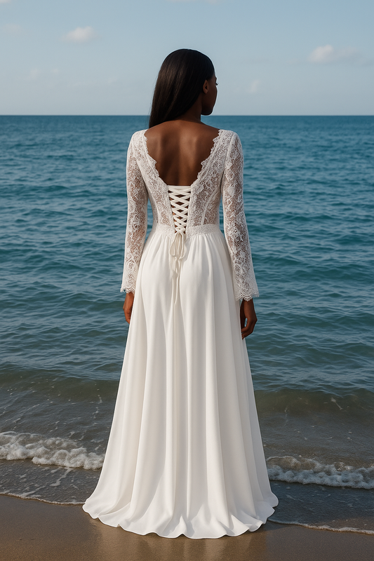 Eryndra A-line V-neck Milk Wedding dress