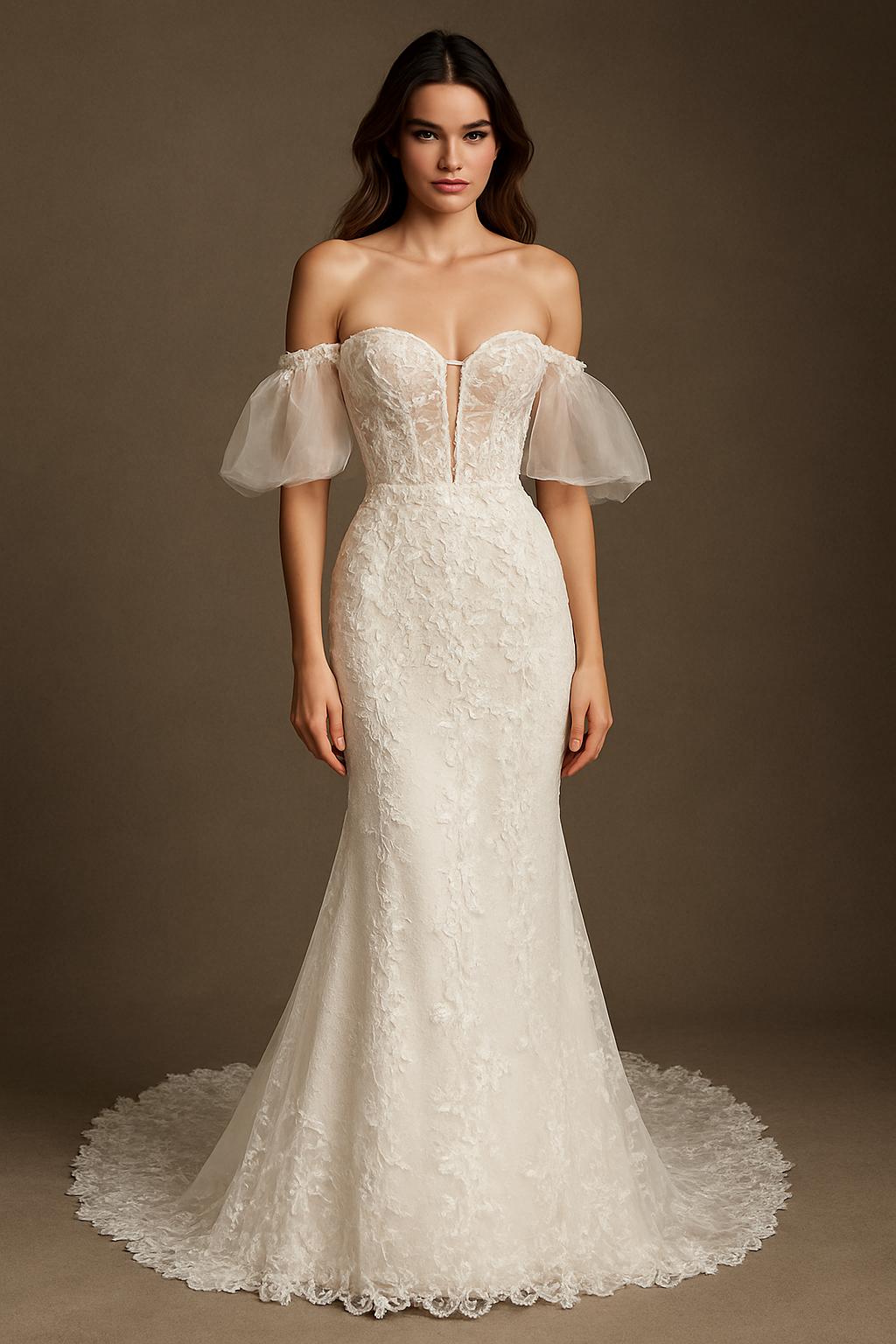 Clarisse Trumpet/Mermaid Off-shoulder/Drop shoulders Milk Wedding dress