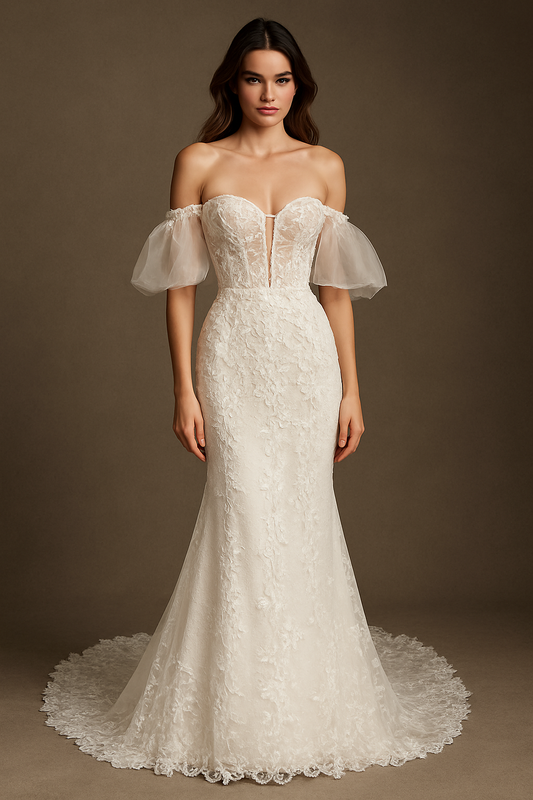 Clarisse Trumpet/Mermaid Off-shoulder/Drop shoulders Milk Wedding dress